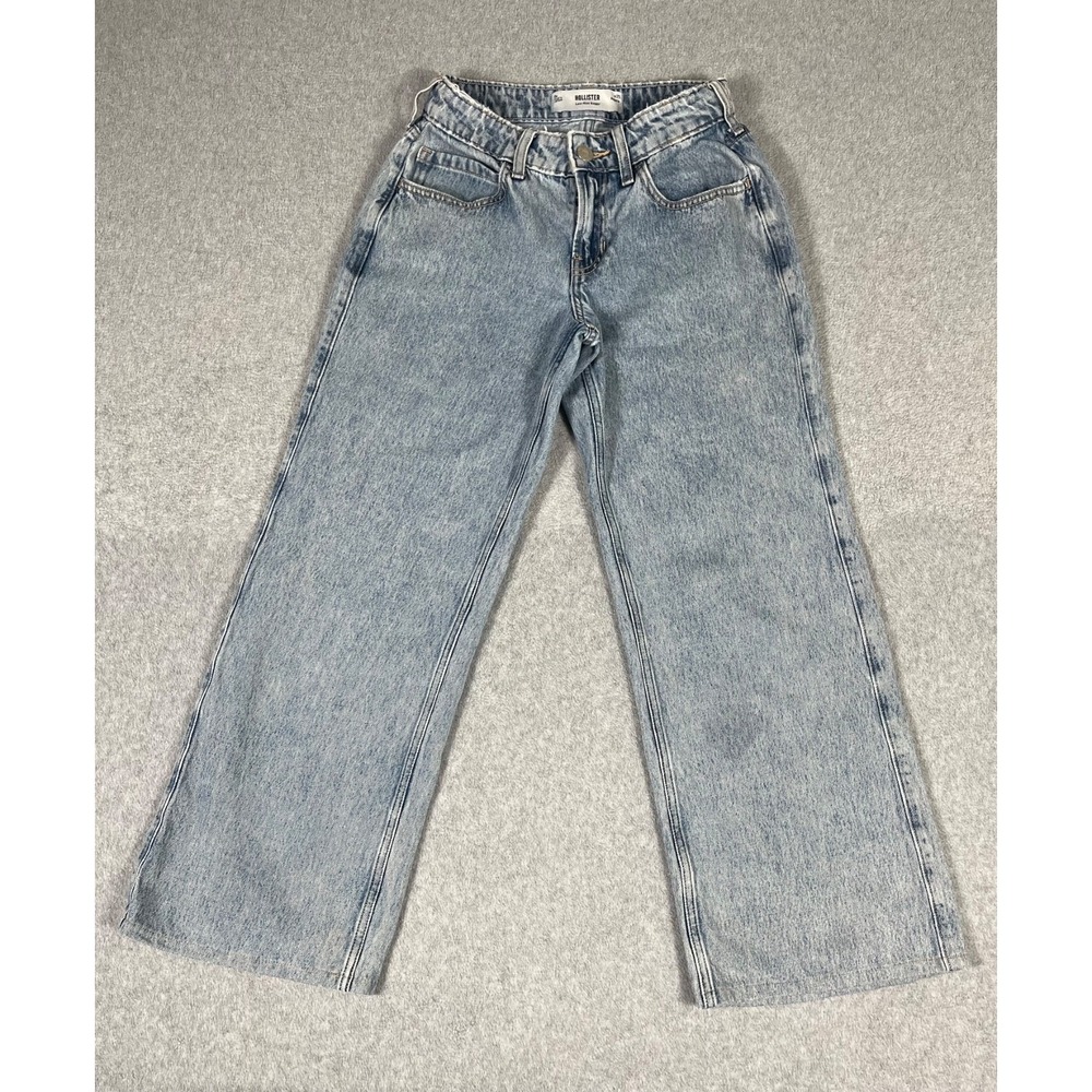 Hollister Low Rise Baggy Wide Leg Jeans Waist 25 Light Wash Frayed Hem Y2K